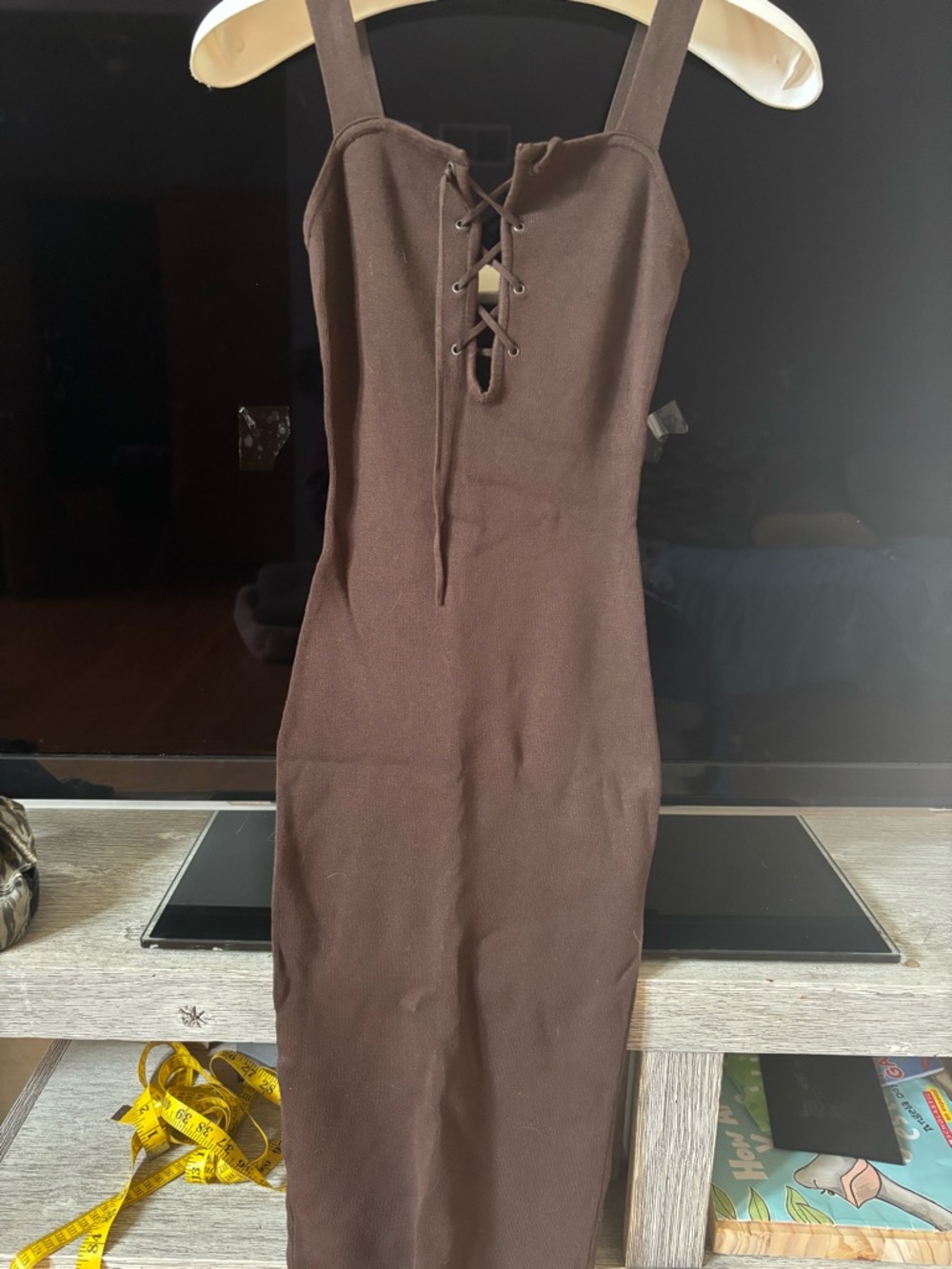 H&M Brown Ribbed Lace-Up Maxi Dress - Picture 7 of 7